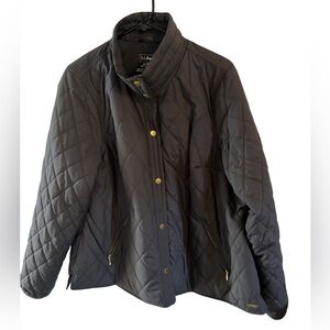 L.L. Bean 1X Plus Diamond Lightweight Quilted Black Jacket with Gold Hardware